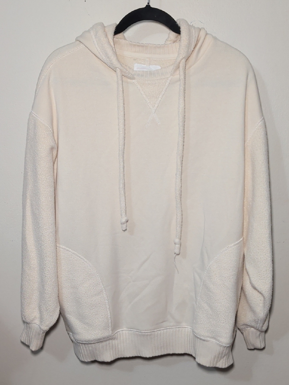 Aerie oversized Cream Hoodie with Textured Sleeves, Drawstrings Women's Size S